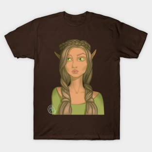 Forest nymph. Beautiful elf with big green eyes, anime art T-Shirt